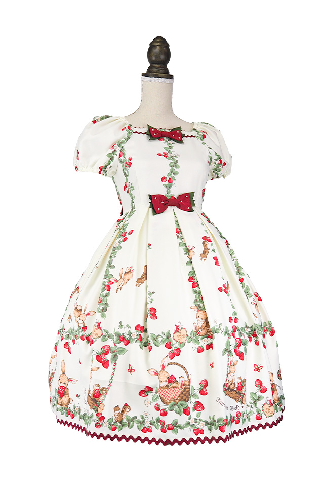 いちご畑のストライプハイウエストワンピース｜東京ロリィタ-TOKYO