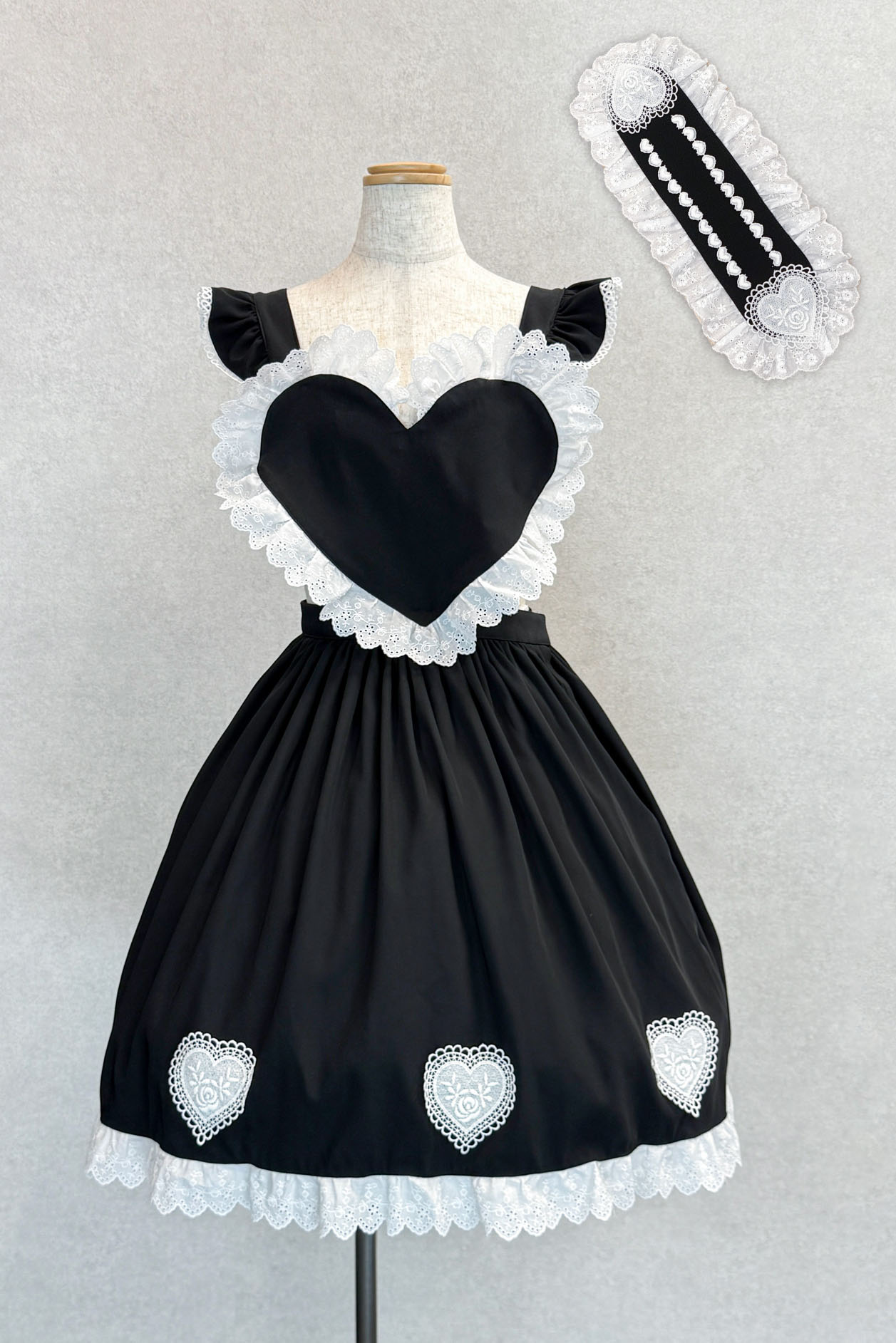 レースフリルハートエプロンスカート+ヘッドドレス