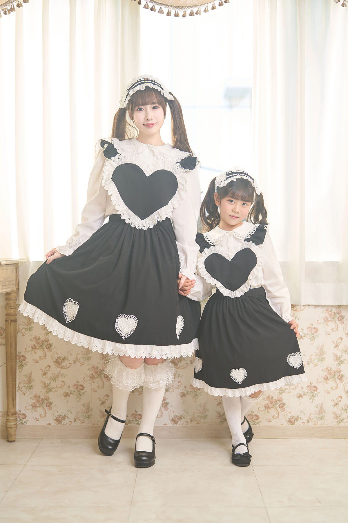レースフリルハートエプロンスカート+ヘッドドレス｜東京ロリィタ