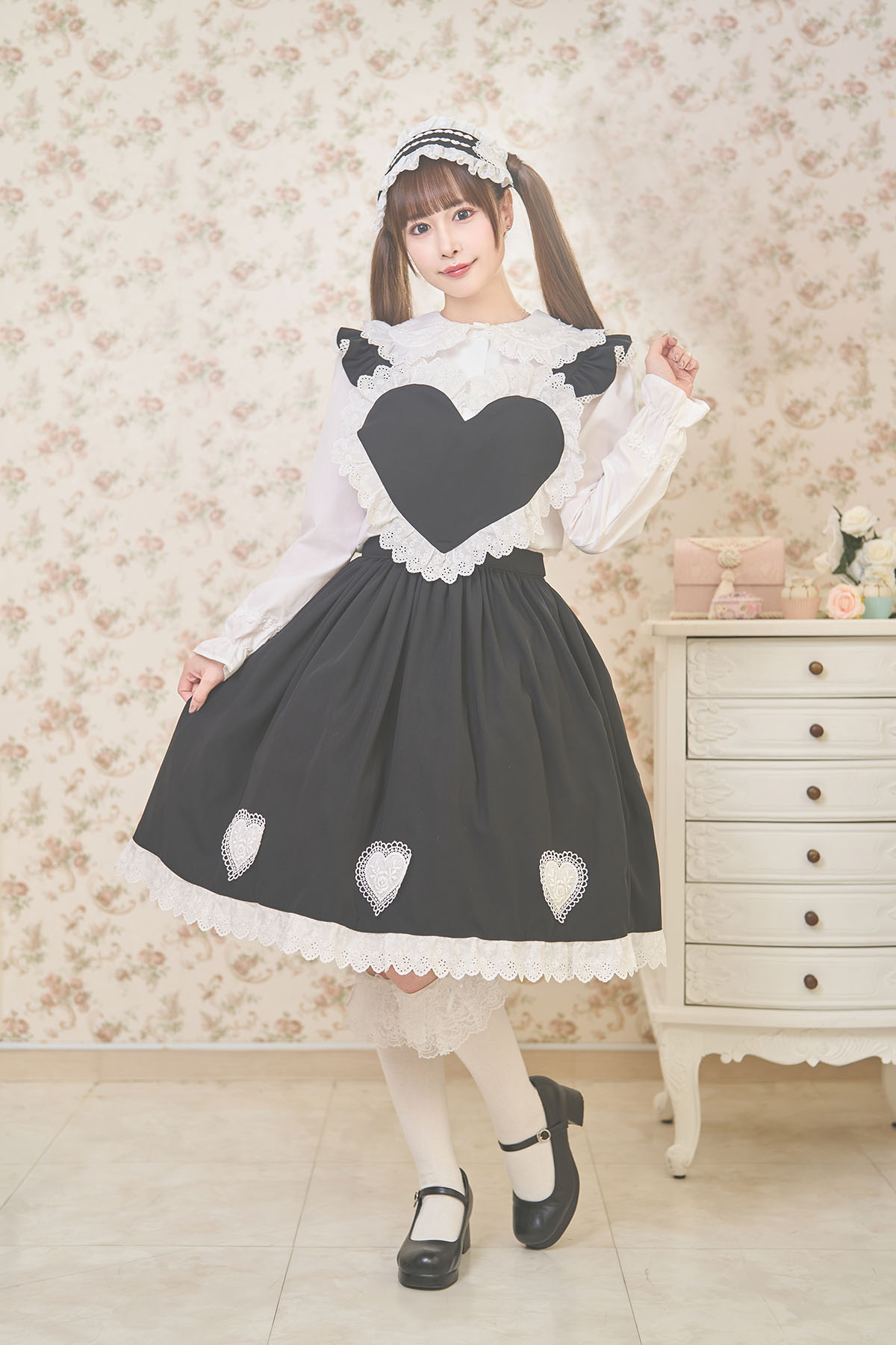 レースフリルハートエプロンスカート+ヘッドドレス