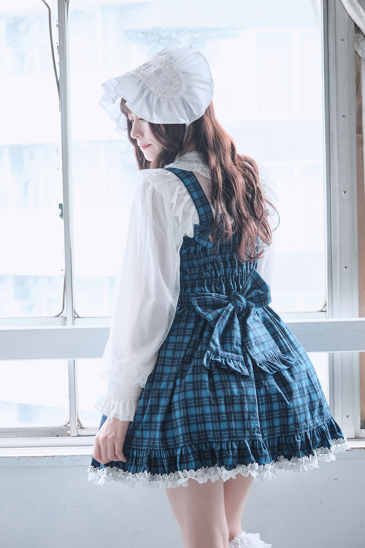 和風ロリータ/ロリィタワンピース 青/ブルーチェック コスプレ創作オリジナル 和風ロリータ/ロリィタワンピース 青/ブルーチェック コスプレ創作