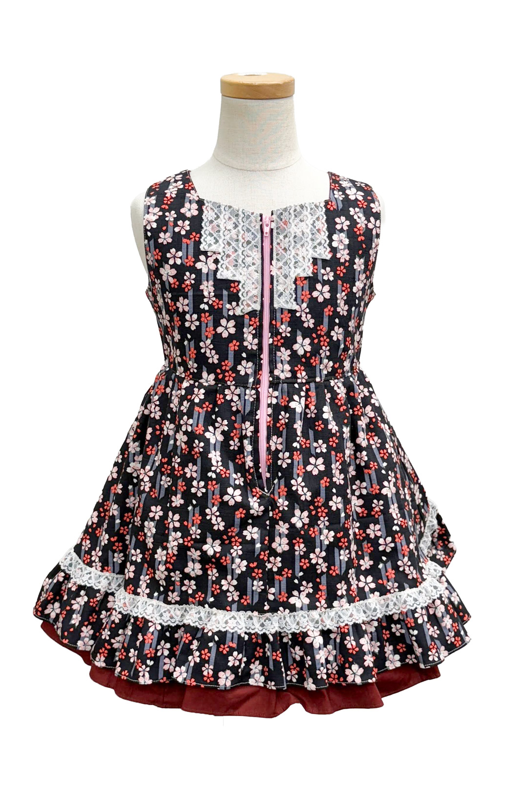 120サイズ]ゆき児矢羽根桜柄ジャンパースカート+ヘッドドレス