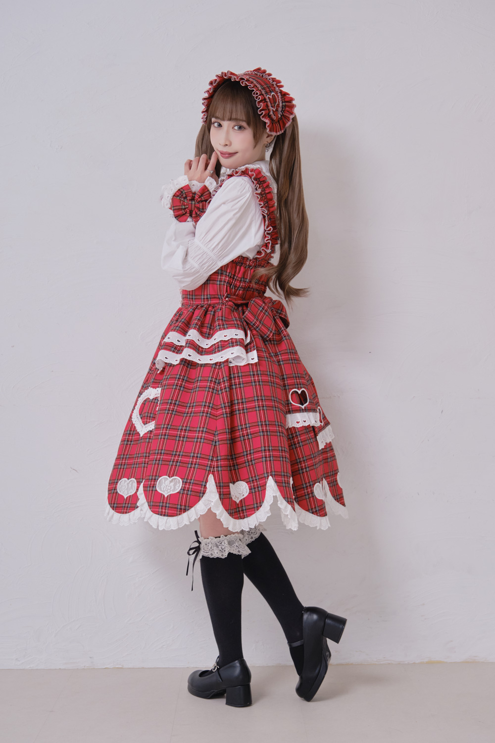 私は可愛いジャンパースカート 赤タータンチェック×白｜東京ロリィタ
