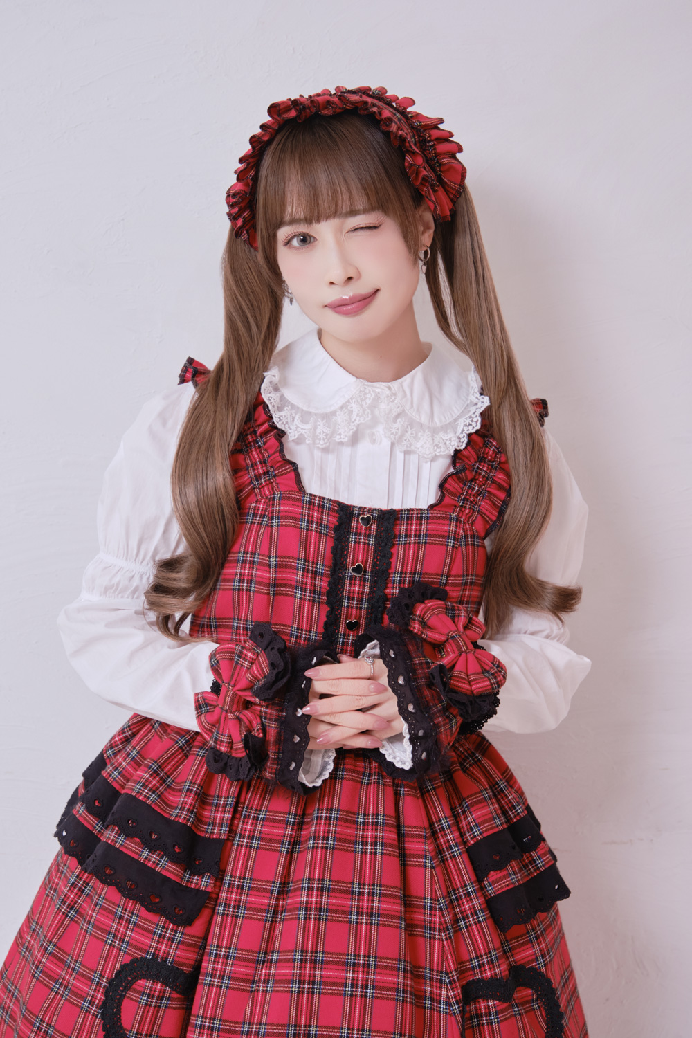 miss point 赤タータンチェック柄 ジャンパースカート ロリータ 私は可愛いジャンパースカート 赤タータンチェック×黒｜東京ロリィタ