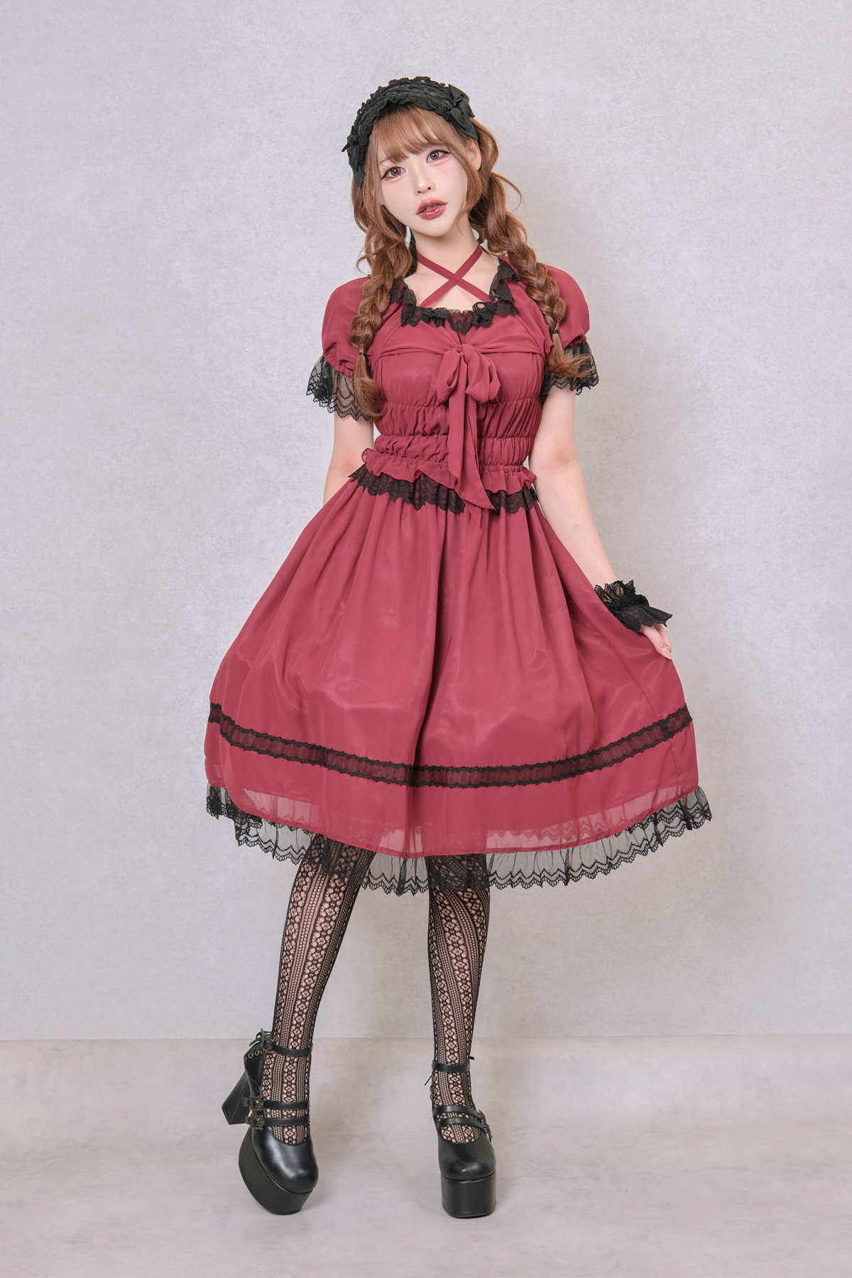 スリーピングシフォンワンピース　エンジ