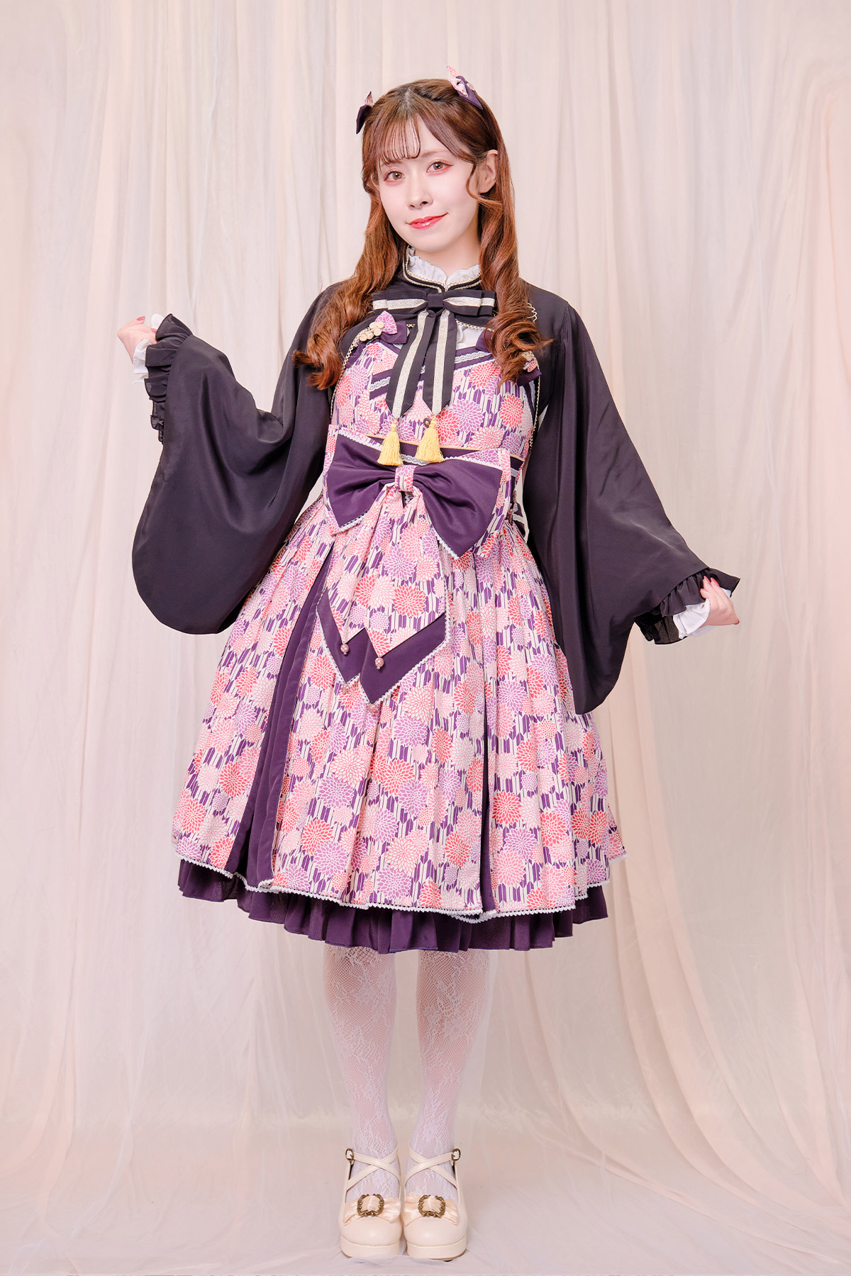 【ぴよん♡】ロマンティックプリンセス リボン柄ハーフケット 2個セット はるらんまん華てまり タックJSK リボンコームセット 紫|東京