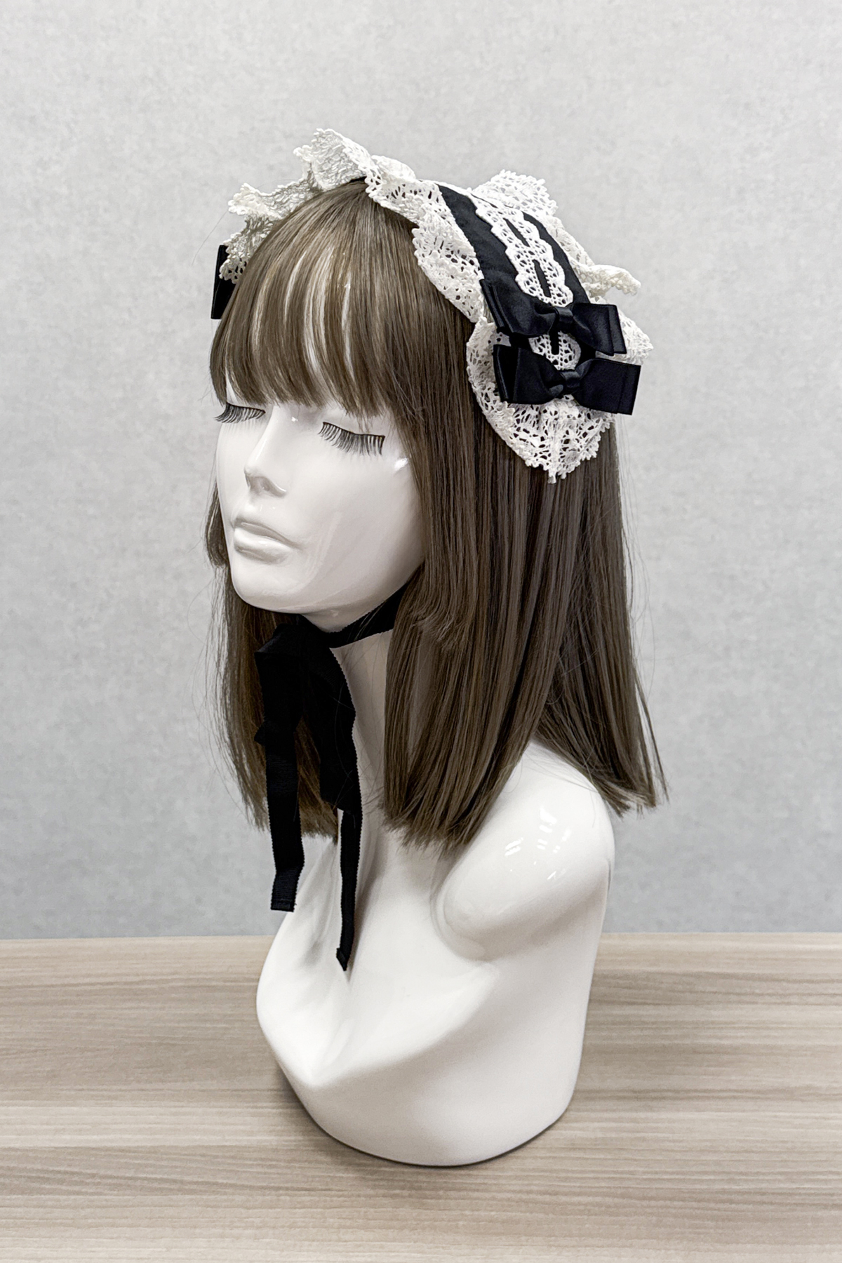 あこがれはしごレースヘッドドレス　シロ はしごレースヘッドドレス 黒×白｜東京ロリィタ-TOKYO LOLITA