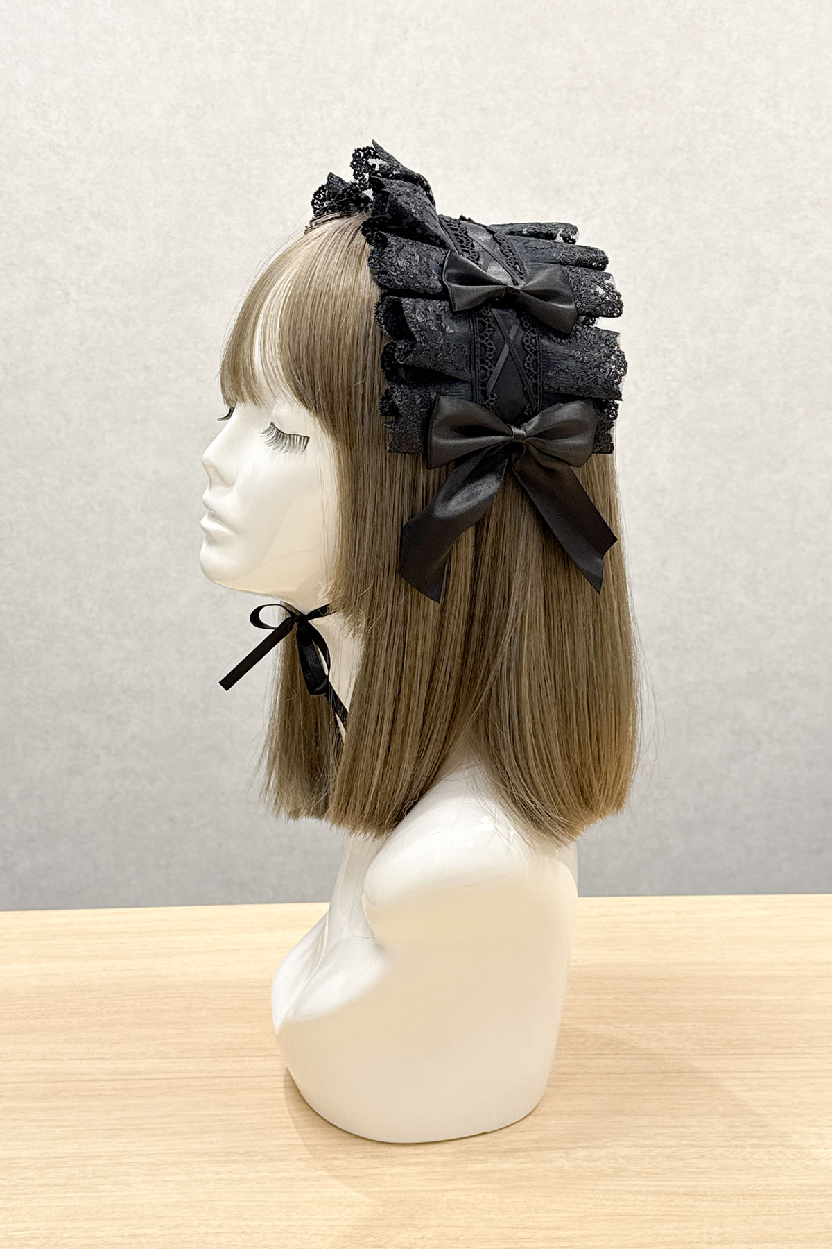 プリーツレースツインリボンヘッドドレス 黒